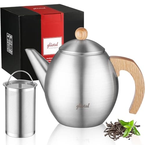 Glastal Schwarzes Teekännchen 1500ml Edelstahl Sieb Borosilicatglas geeignet für Teewärmertop