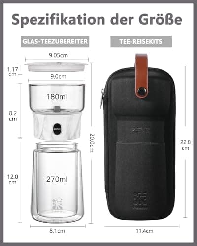 ZENS Modern Teekanne Glas mit Sieb für Teeliebhaber in Portable Tea Maker mit Isolierbecher
