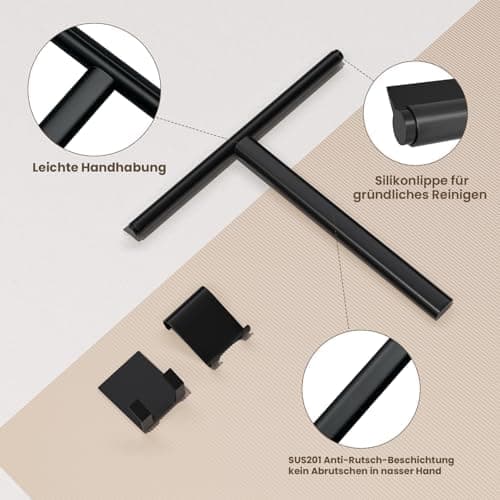 EMKE Duschabzieher Schwarz Silikon für Spiegel und Fenster
| EMKE Duschabzieher Schwarz Silikon, 22 cm breit, ohne Bohr