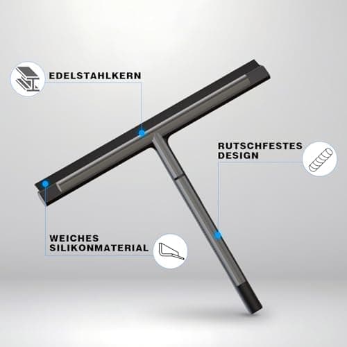 Duschabzieher Silikon Edelstahl-Kern Schwarz
| Abzieher Dusche mit Halter für Fliesen und Fenster
| Duschkabinenabziehe