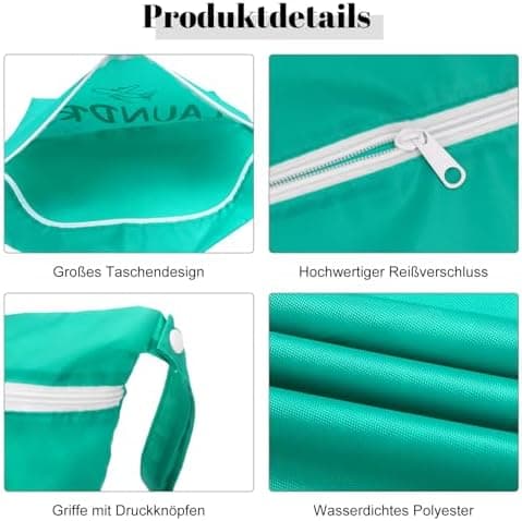 2 Stück Dunkelgrau+Grün wasserdichte Reise Wäschesack 38*48cm Faltbar Füllung/downloadsicher Schmutzwäschebeutel für Rei