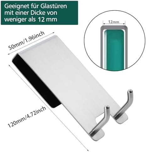 Kegii Duschhaken ohne Bohren - Ideal für Glasstärken von 6-12 mm | Für Handtücher und Duschabzieher | 2er Set Matt Schwa