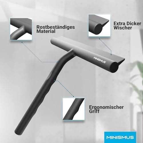 Minismus Silikon Duschabzieher Schwarz 28cm - Makellose Oberflächen, Kein Bohren erforderlich, Glas & FensterHalterung i