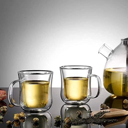 Ecooe Doppelwandige Kaffeetassen Glas 2er Set für Cappuccino und Tee Borosilikatglas