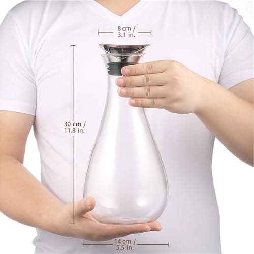Eeco Glaskaraffe 1,5 Liter Edelstahldeckel Karaffe, ideal für Heißes und Kaltes Wasser, Getränke Büchse, Saft, Milch, Te