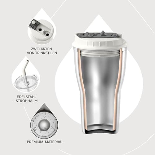 Ideaux Isolierbecher 14oz (420ml) | Doppelwandig | Eign. für Kaffee & Tee - Grün | Auslaufsicher | Reisebef. | Heiß & Ka