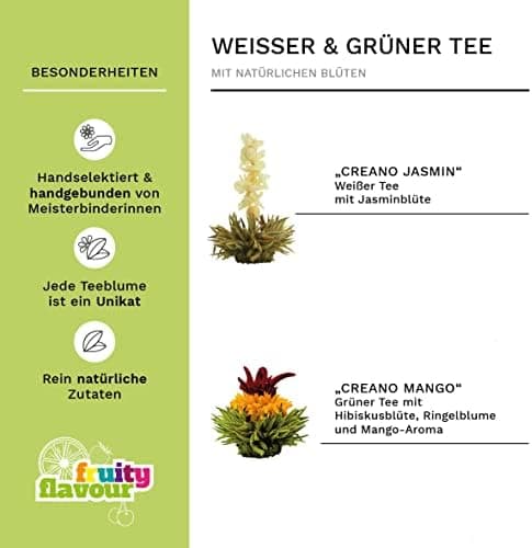 Teekanne Glas Creano 1,2l - 2 Teeblumen - Tropffrei - Gastro-Geschenk