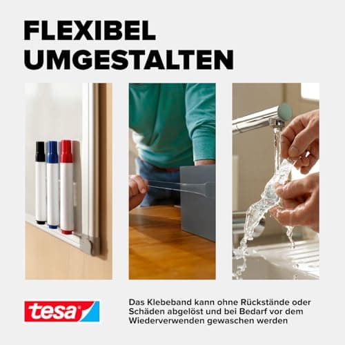 Tesa Universal Nano Tape - transparentes, doppelseitiges Klebeband - ideal für In- und Outdoor - wiederverwendbar und we