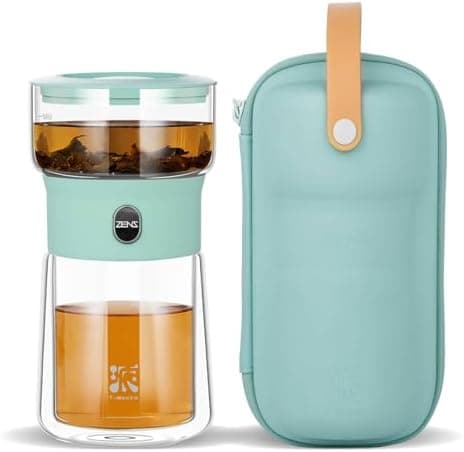 ZENS Modern Teekanne Glas mit Sieb für Teeliebhaber in Portable Tea Maker mit Isolierbecher