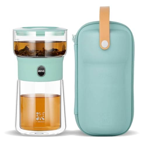 ZENS Modern Teekanne Glas mit Sieb für Teeliebhaber in Portable Tea Maker mit Isolierbecher