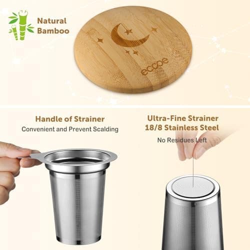 Ecoe Teetasse mit Deckel und Sieb - 600 ml Keramik Teetasse mit Edelstahl Sieb und Deckel, Schwarz Keramik Teebecher Set