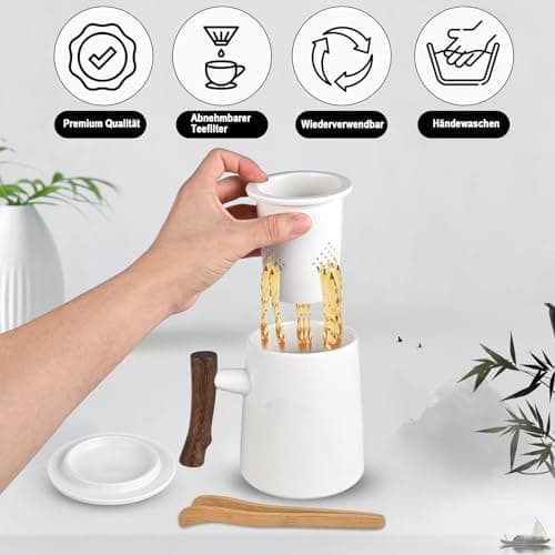 Teetasse mit Teesieb und Deckel - Keramik Tasse zur Geschenkung Große Teetassen mit Holzgriff
| Keramik Teetasse mit Te