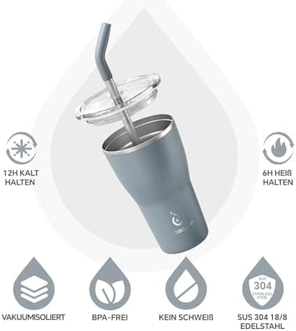 Ideaux Isolierbecher 14oz (420ml) | Doppelwandig | Eign. für Kaffee & Tee - Grün | Auslaufsicher | Reisebef. | Heiß & Ka