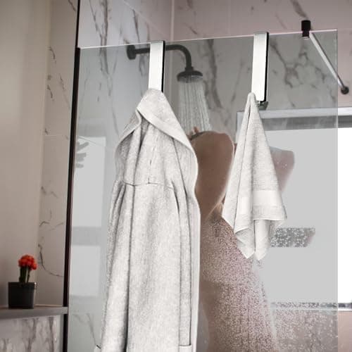 2 Stück Silber Handtuchhalter für Glaswand, Doppelseitige Duschhaken mit EVA Polster und Edelstahl Haken, ideal für Dusc