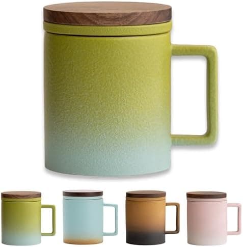 JanYoo Keramik Teetasse mit Deckel und Sieb für Teeliebhaber, 300ml Blooming Tea Geschenke