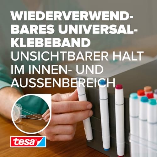 Tesa Universal Nano Tape - transparentes, doppelseitiges Klebeband - ideal für In- und Outdoor - wiederverwendbar und we