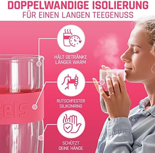 Teebecher mit Sieb 380ml Doppelwandig Taupe