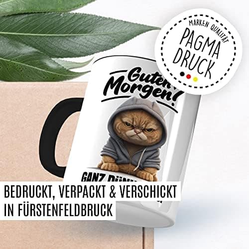 Lustige Katzen-Tasse Morgenmuffel Humor Geschenk für Verschlafene Kaffeebecher (Weiß & Schwarz)  
Geschmackvolle Witze K