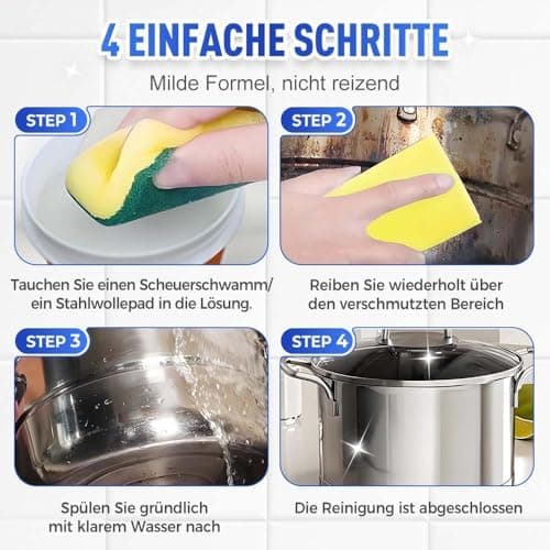 Multifunktionaler Kraftreiniger für Edelstahl-Geschirr im Küchenbereich Edelstahlreiniger, Fleckenentferner, Eingebrannt