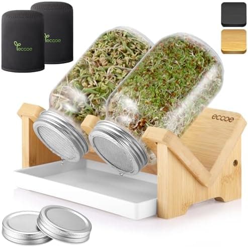 Ecooe Sprossen Keimgläser 2er Set für Sprossen Brokkolisprossen - Abdunklungshüllen und Edelstahlfilterkappe - 750 ml Wa
