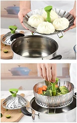 Edelstahl Dampfgarer mit Griff für Küche, Ideal für Gemüse und Meeresfrüchte, 13cm bis 23cm, Faltbar und Einziehbar, Spü