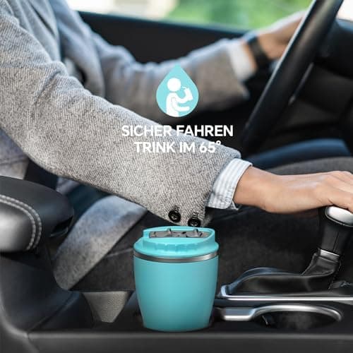 Ideaux Isolierbecher 14oz (420ml) | Doppelwandig | Eign. für Kaffee & Tee - Grün | Auslaufsicher | Reisebef. | Heiß & Ka