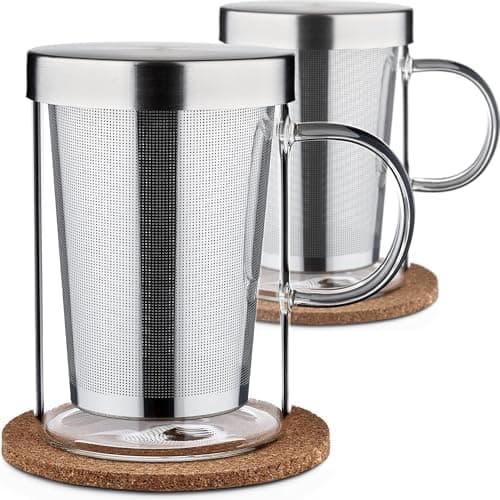 Cosumy Teetasse mit Deckel und Sieb - Ideal für Teebegeisterte - Feinmaschiger Filter & Großes Volumen 400ml - Borosilik