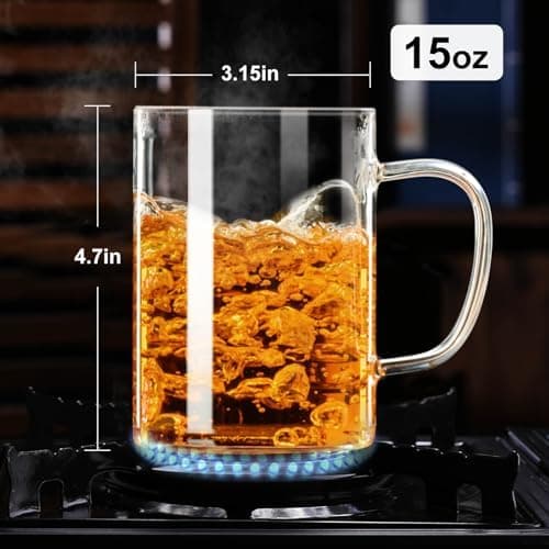 PARACITY Borosilikat-Teebecher mit abnehmbarer Edelstahl-Sieve & Deckel, 450 ml, OFENFEST für losen Tee, Geschenk für Fa