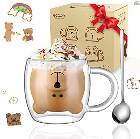Ecooe Katzen Tasse Süße Doppelwandige Gläser Geburtstag Geschenke für Frauen