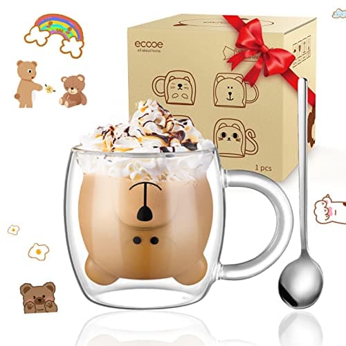 Ecooe Katzen Tasse Süße Doppelwandige Gläser Geburtstag Geschenke für Frauen