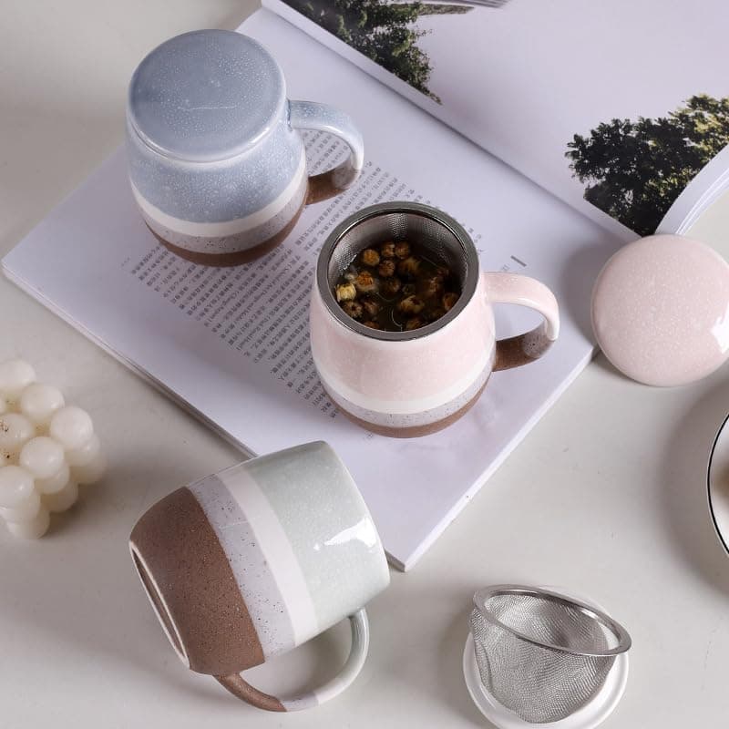Keramik Teetasse mit Deckel und Sieb, Rosa, Modern für Jedermann, zur Entspannung
| Keramik Teetasse mit Sieb, 400 ml,