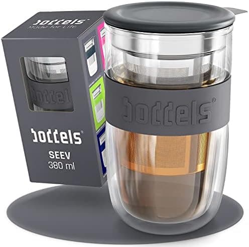 Teebecher mit Sieb 380ml Doppelwandig Taupe