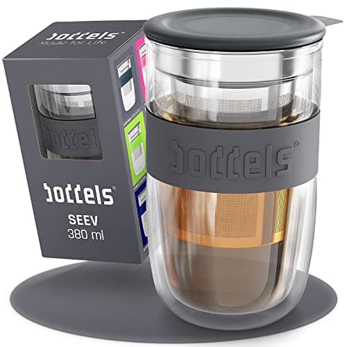 Teebecher mit Sieb 380ml Doppelwandig Taupe