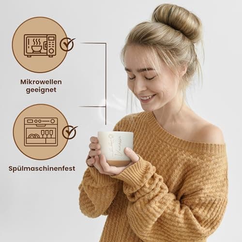 Gravur Tasse mit Namen - Personalisiert - Geschenk für Freundin  
Gravur Tasse mit Namen - Spülmaschinenfest - Blumenmot