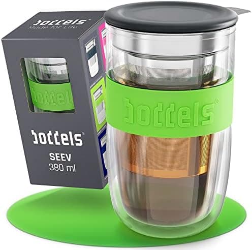 Teebecher mit Sieb 380ml Doppelwandig Taupe