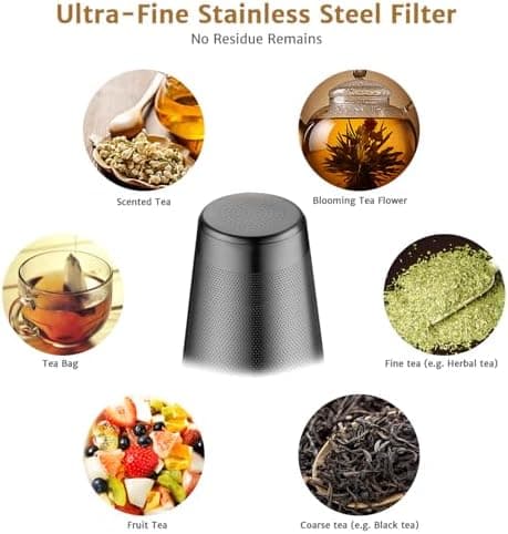 Glastal Schwarzes Teekännchen 1500ml Edelstahl Sieb Borosilicatglas geeignet für Teewärmertop