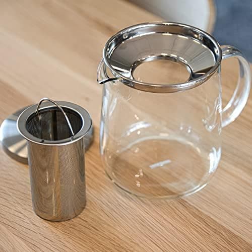 Glasteekanne 1L handgefertigt, hitzebeständig, für 4-8 Tassen, borosilikatetes Glas, herausnehmbares Edelstahl-Sieb
