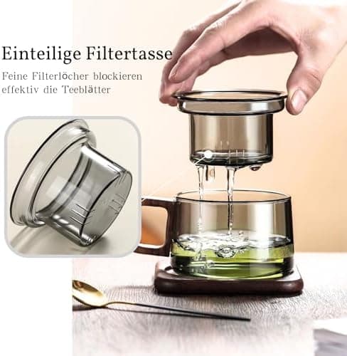 JanYoo Glas Teetasse mit Deckel und Sieb | Ideal für den Hausfrau | Für den Zuhause genossenen Tee | Transparent, 200ml,