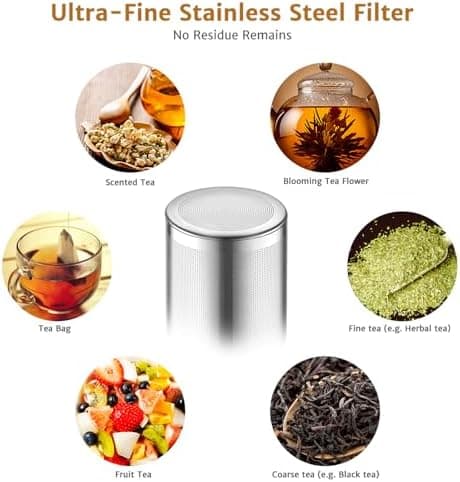 Glastal Schwarzes Teekännchen 1500ml Edelstahl Sieb Borosilicatglas geeignet für Teewärmertop