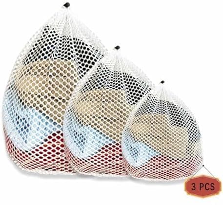 3 Stück Wäschenetz für Waschmaschine - Wäschebeutel 40cm - 60cm, 3 Verschiedene Größen, Kordelstopper, Wiederverwendbar