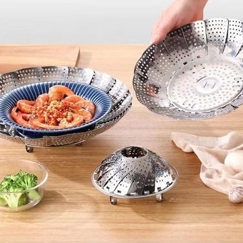 Gemüsedämpfer 2Pcs Dampfgarer Einsatz Silber Edelstahl Dünsteinsatz für Topf Kochtöpfe Verschiedenes Kochen Topfpresse S