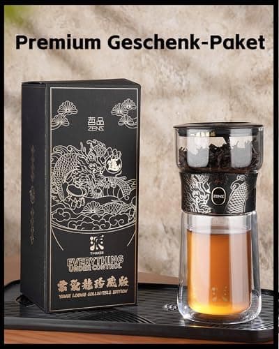 ZENS Modern Teekanne Glas mit Sieb für Teeliebhaber in Portable Tea Maker mit Isolierbecher