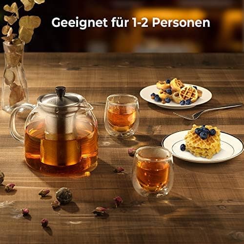 Ecooe 1000mL Teekanne mit Stövchenglas und Edelstahl-warme-teee-Teebereiter