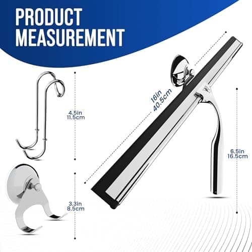 Wunset Groß Silber Abzieher Dusche - 25 cm Silber für Dusche, Bad, Fliesen, Spiegel, Fenster - 6-teiliges Set mit 2 Ersa