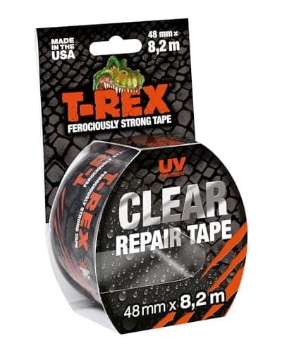 T-Rex Wetterfestes Transparentes Klebeband 48mm x 25m – Extra Stark für Indoor & Outdoor – UV-Fest – Ideal für Markisen-