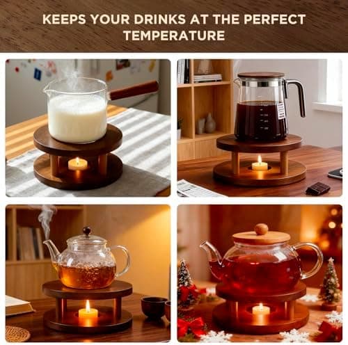 Holz Stövchen für Teekanne - Handgefertigter Eichenteewärmer für Warmhalte bei Tee, Kaffee und Milch
|Ecooe Holz Stövche