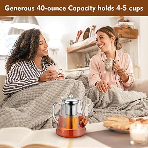 Zpose 1200ml Hitzebeständige Teekanne mit Edelstahl Filter und Sieb für cada Tee