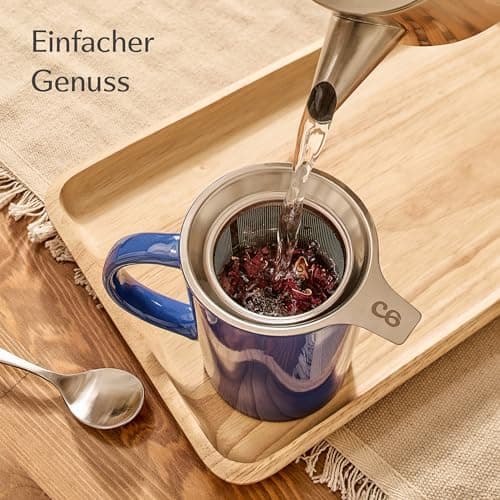 Cosumy Keramik Teetasse mit Sieb und Deckel - Hält lange warm - Spülmaschinenfest - Ideal für Tagesgebrauch - 400ml