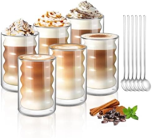Ecoe Doppelwandige Kaffeegläser 350ml für Cappuccino und Tee, Borosilikatglas, Eis und Milch zu Hause und im Büro