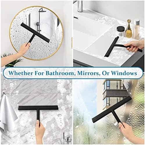 MOSUO Duschabzieher Schwarz - Dusche, Fensterreinigung, Edelstahl-Kern, Silikon, Badezimmer